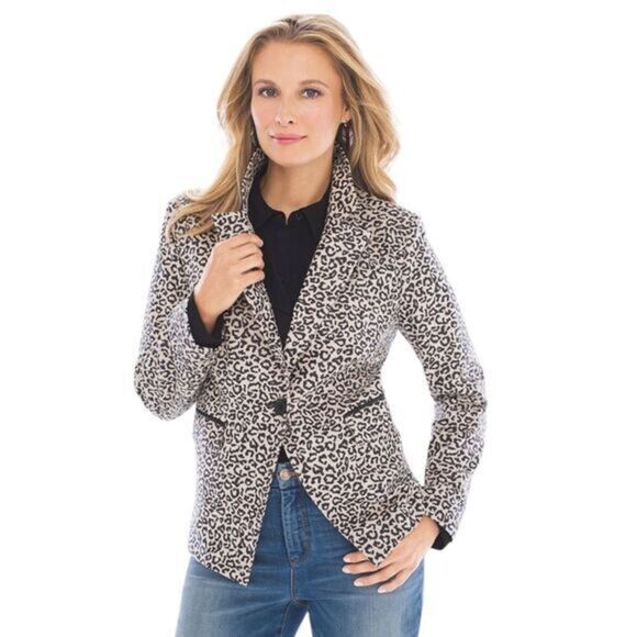 CHICO'S Faux‎ Suede Animal Print Blazer Jacket One Button Closure Size Medium - Picture 1 of 12